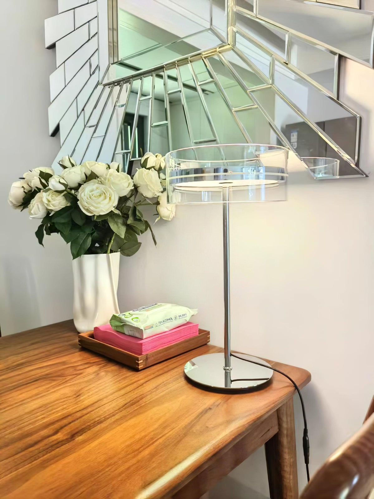 Lioreette tafellamp in chroom en glas