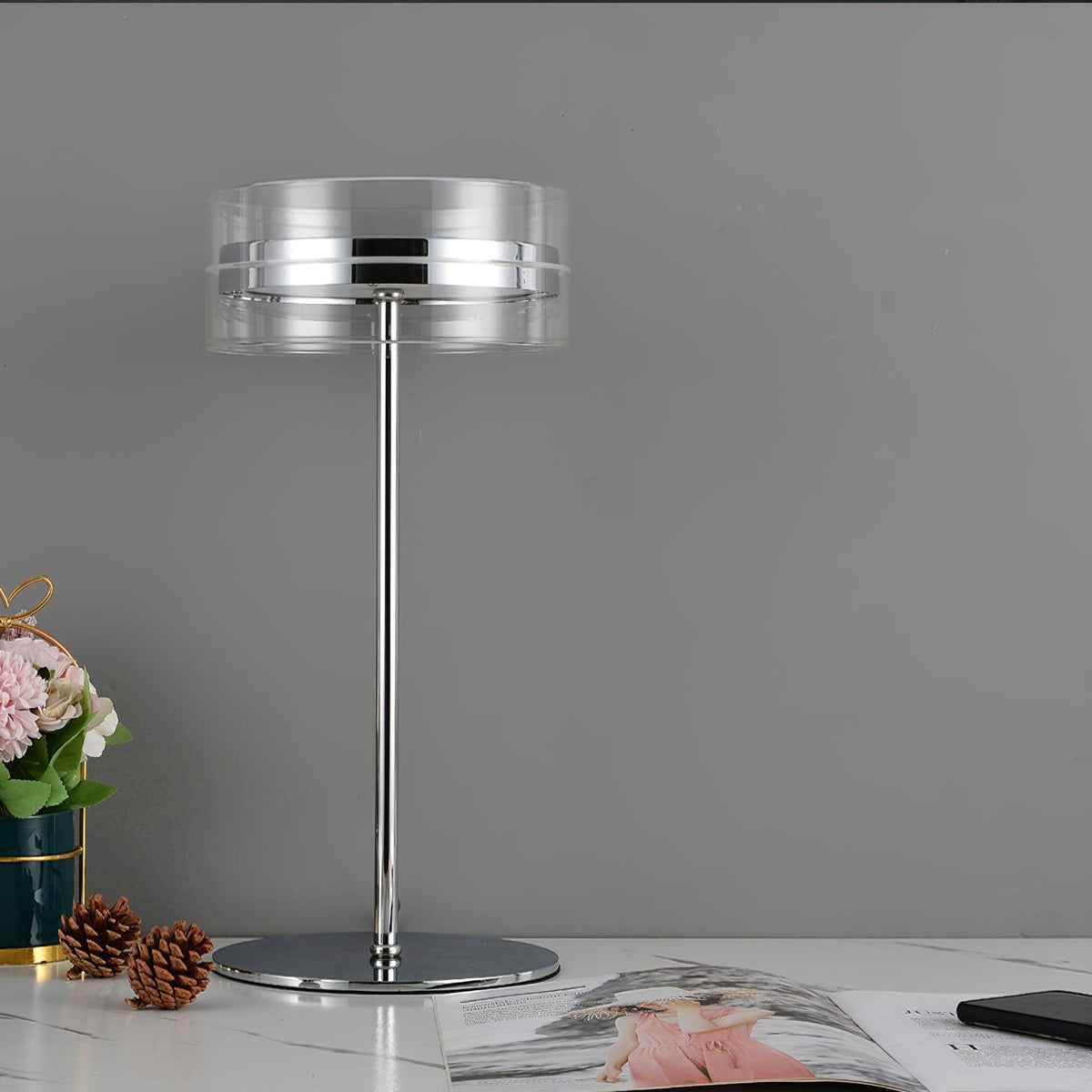 Lioreette tafellamp in chroom en glas