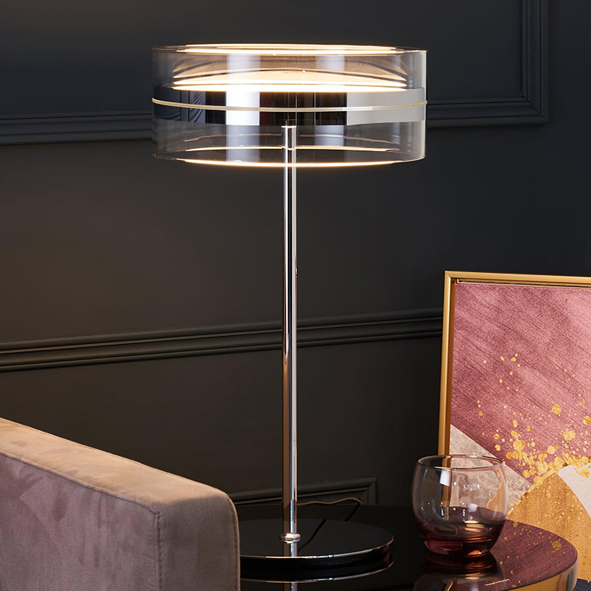 Lioreette tafellamp in chroom en glas