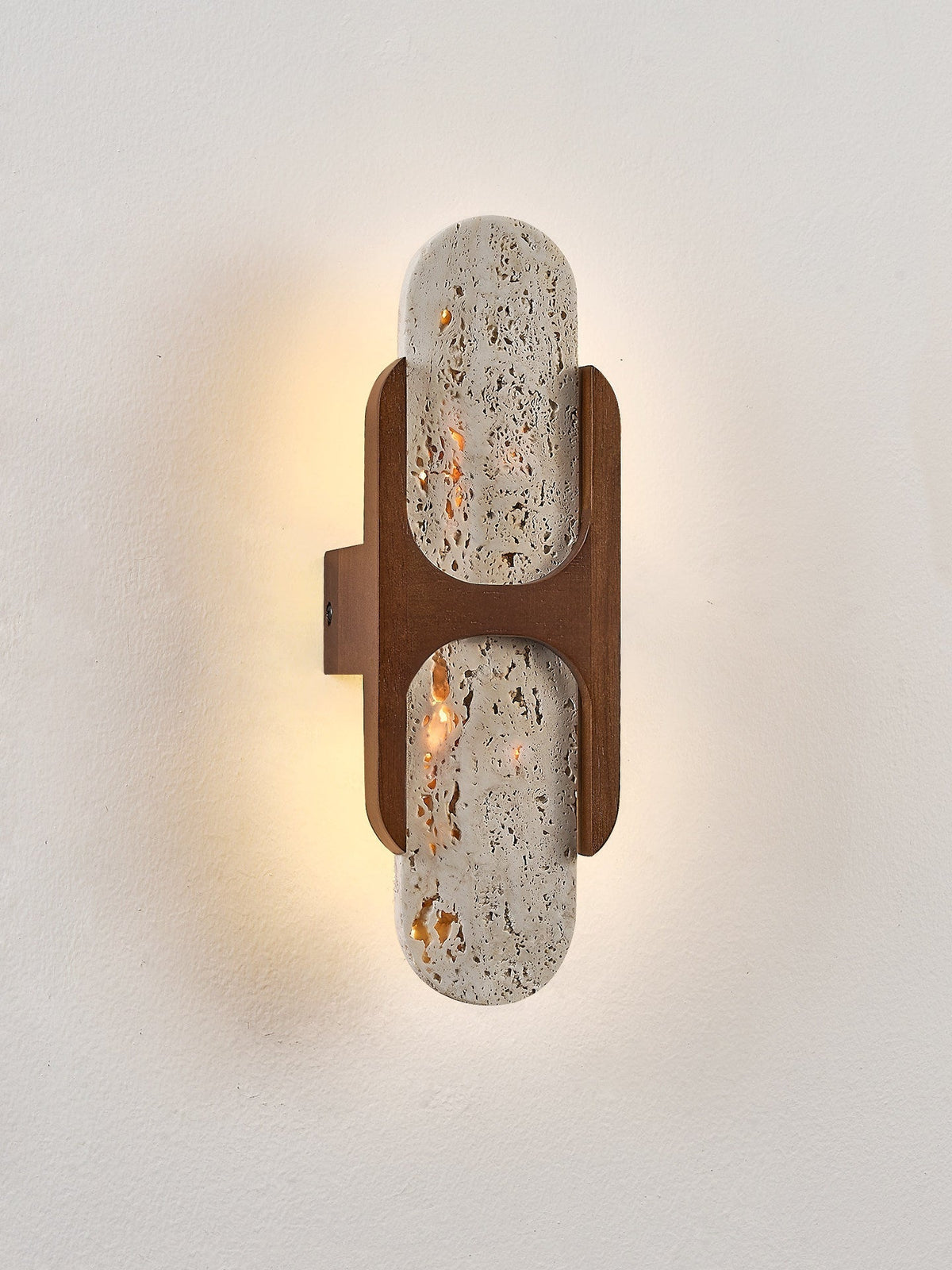Valarise wandlamp met Geel travertin en Walnoot