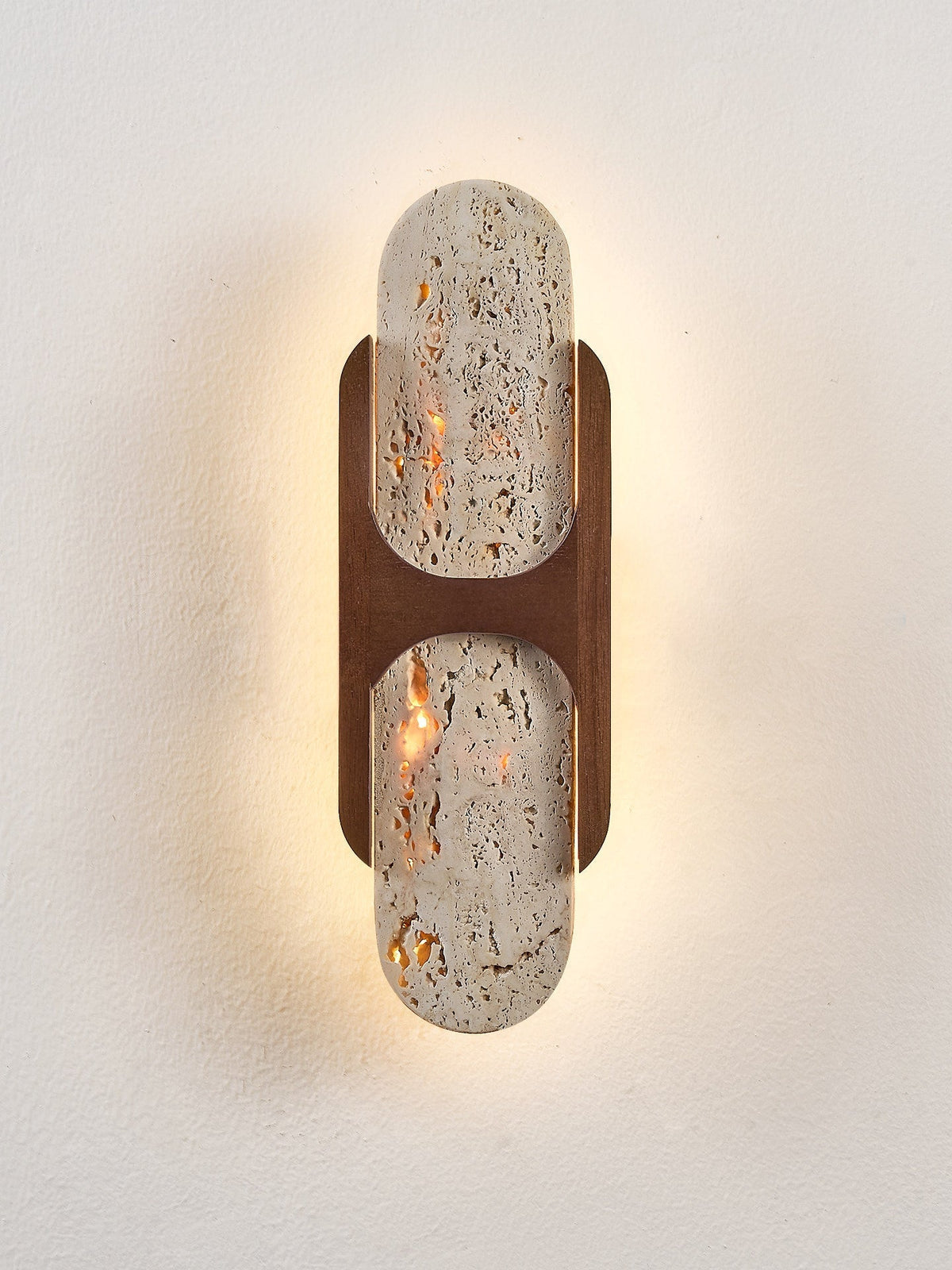 Valarise wandlamp met Geel travertin en Walnoot
