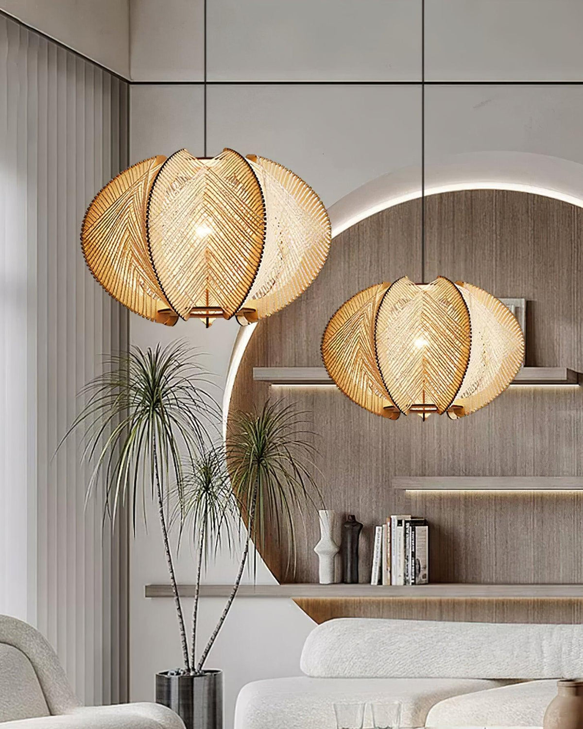 Atel hanglamp van hout en hennepkoord