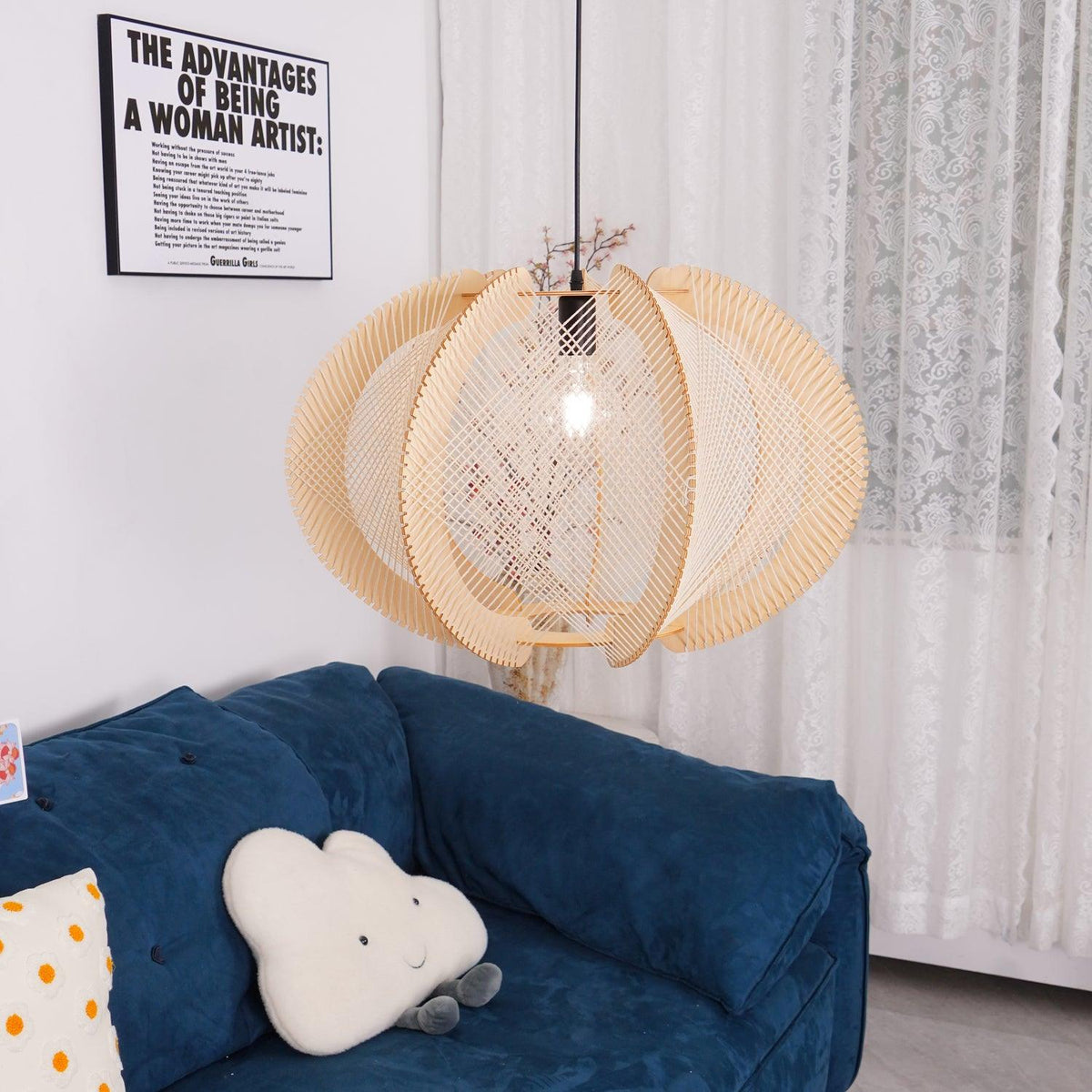 Atel hanglamp van hout en hennepkoord