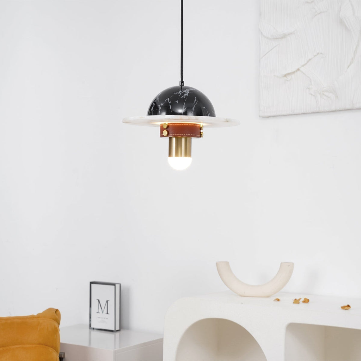 Jutta hanglamp marmer leer fusie