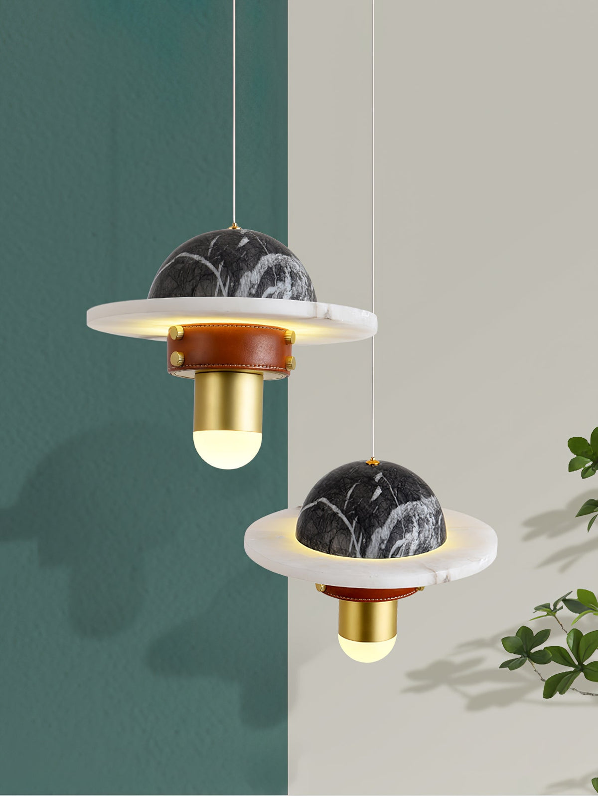 Jutta hanglamp marmer leer fusie
