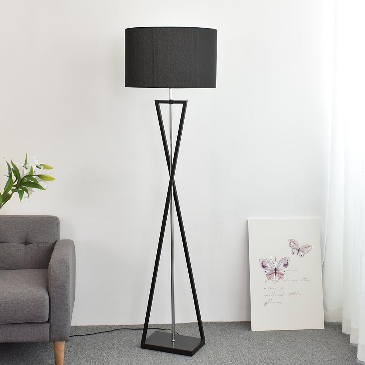 Xeno Zwart Stof Moderne vloerlamp