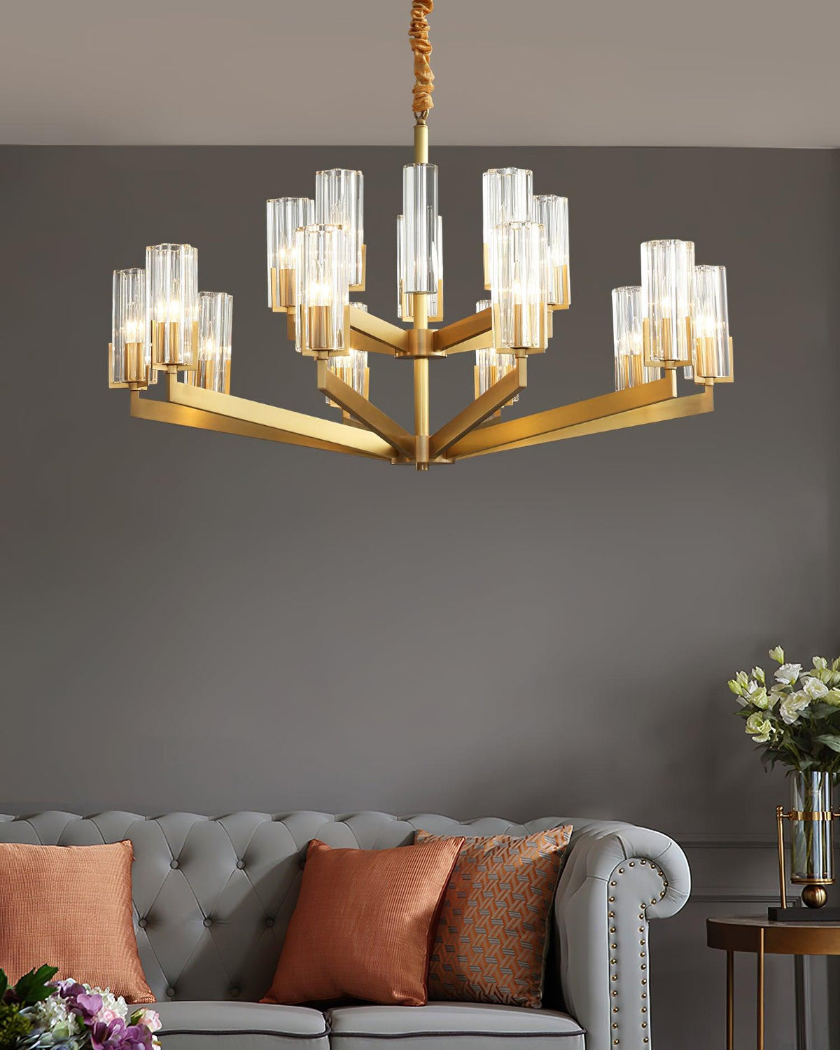 Velinora Kroonluchter messing glas Modern