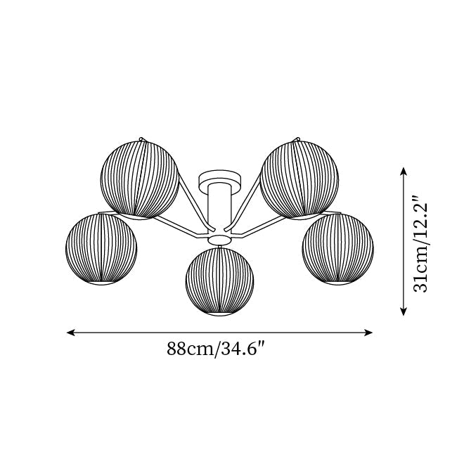 Plafondlamp met geïntegreerde LED/gloeilamp, bolvormige lampenkap, vlakke plafondlamp voor woonkamer