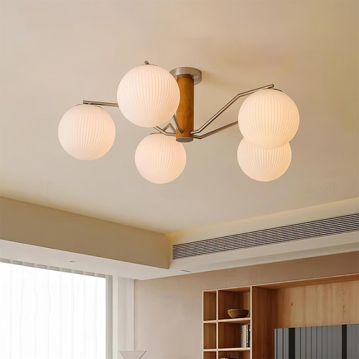 Plafondlamp met geïntegreerde LED/gloeilamp, bolvormige lampenkap, vlakke plafondlamp voor woonkamer