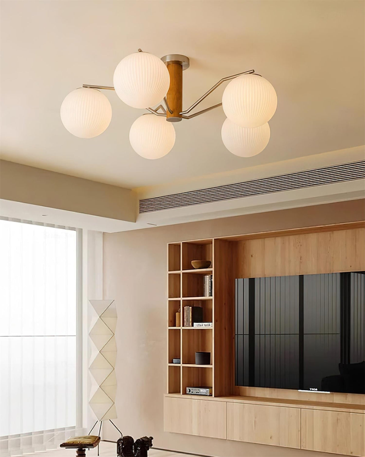 Plafondlamp met geïntegreerde LED/gloeilamp, bolvormige lampenkap, vlakke plafondlamp voor woonkamer