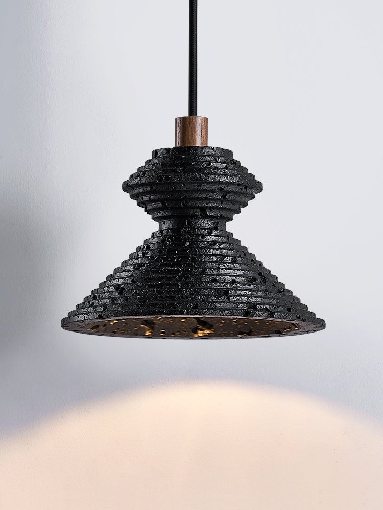 Elia Zwart travertin hanglamp met Gelaagde Textuur