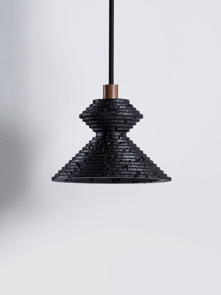 Elia Zwart travertin hanglamp met Gelaagde Textuur