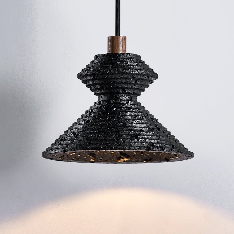Elia Zwart travertin hanglamp met Gelaagde Textuur