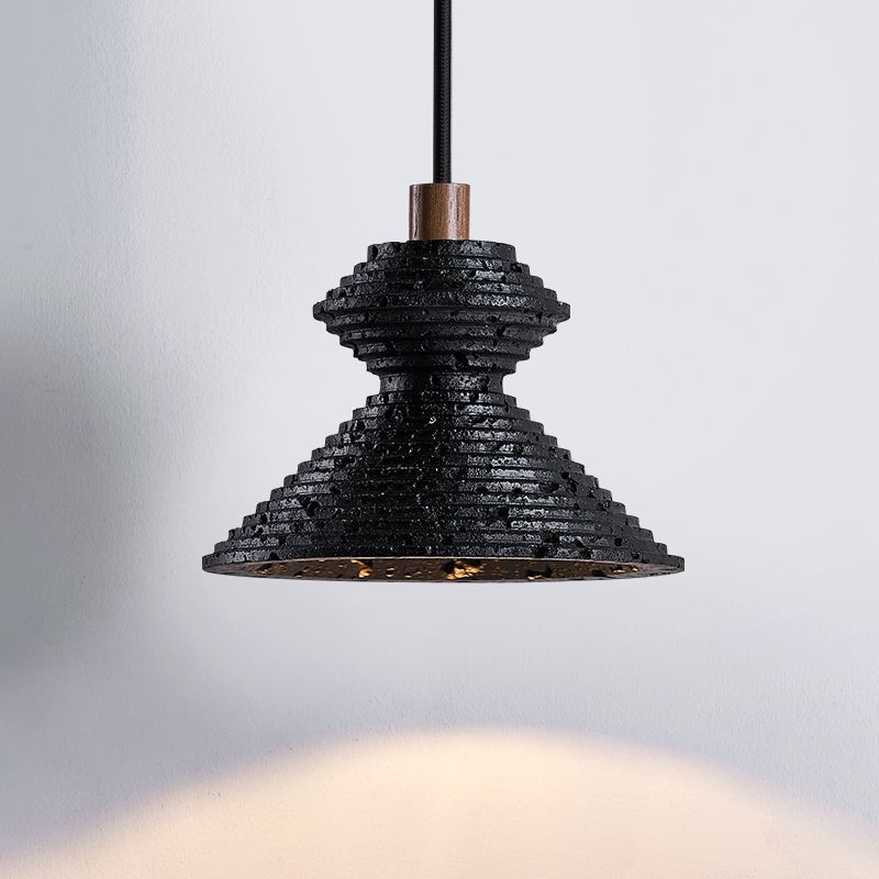 Elia Zwart travertin hanglamp met Gelaagde Textuur