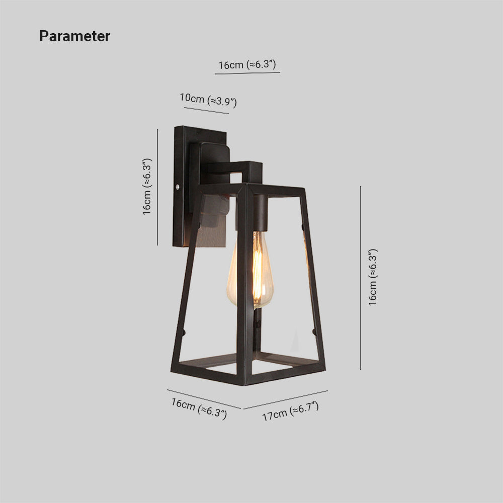 Alessio Retro Zwarte Industriële Lantaarn Wandlamp Metaal En Glas