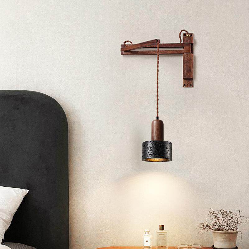 Vamki aanpasbare wandlamp in zwart travertin en walnoothout