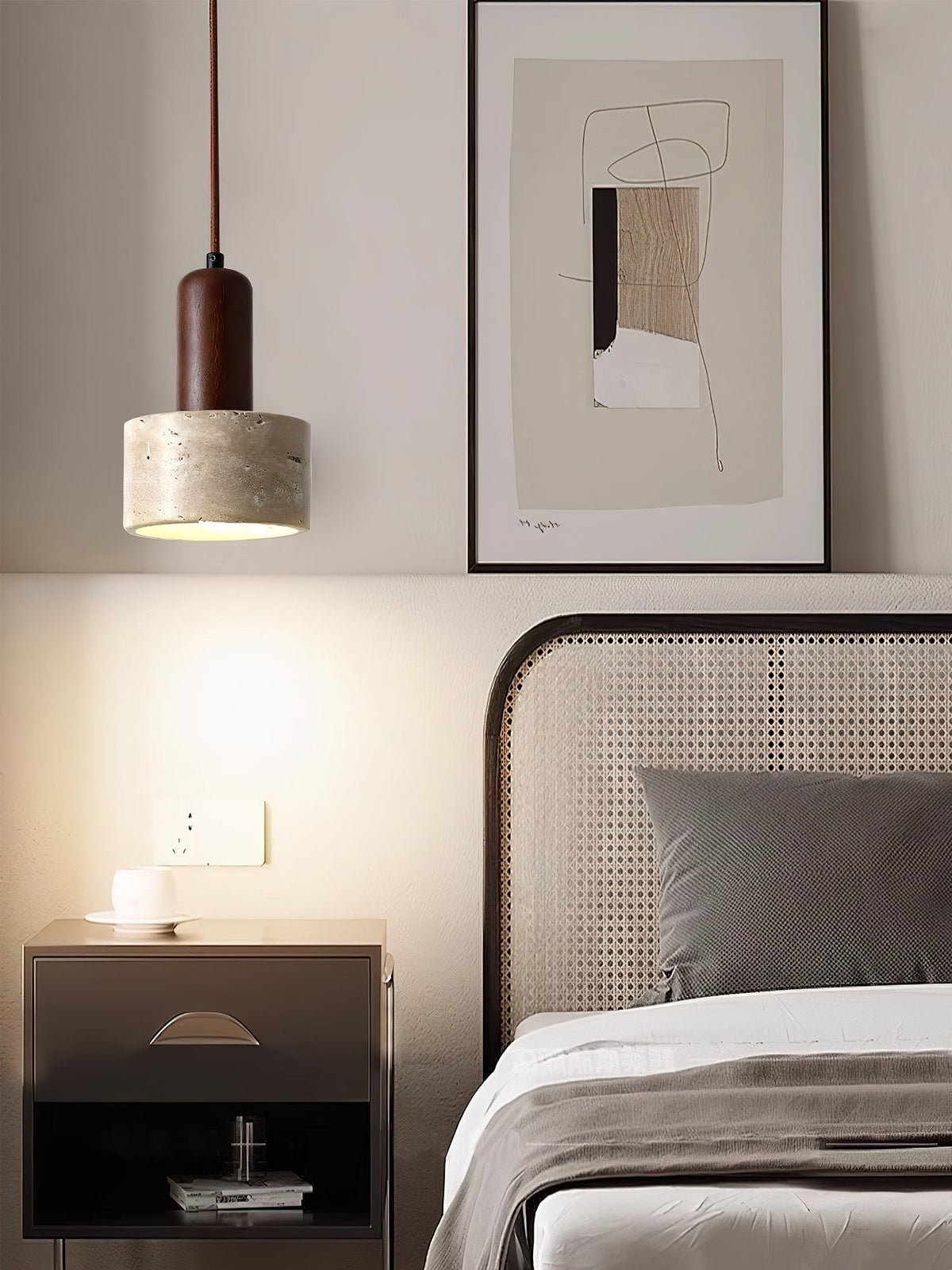 Jlynis hanglamp van geel travertin en walnoothout