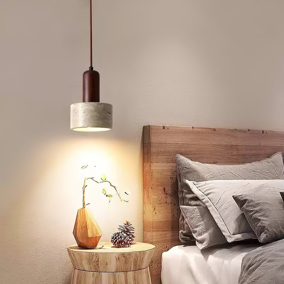 Jlynis hanglamp van geel travertin en walnoothout