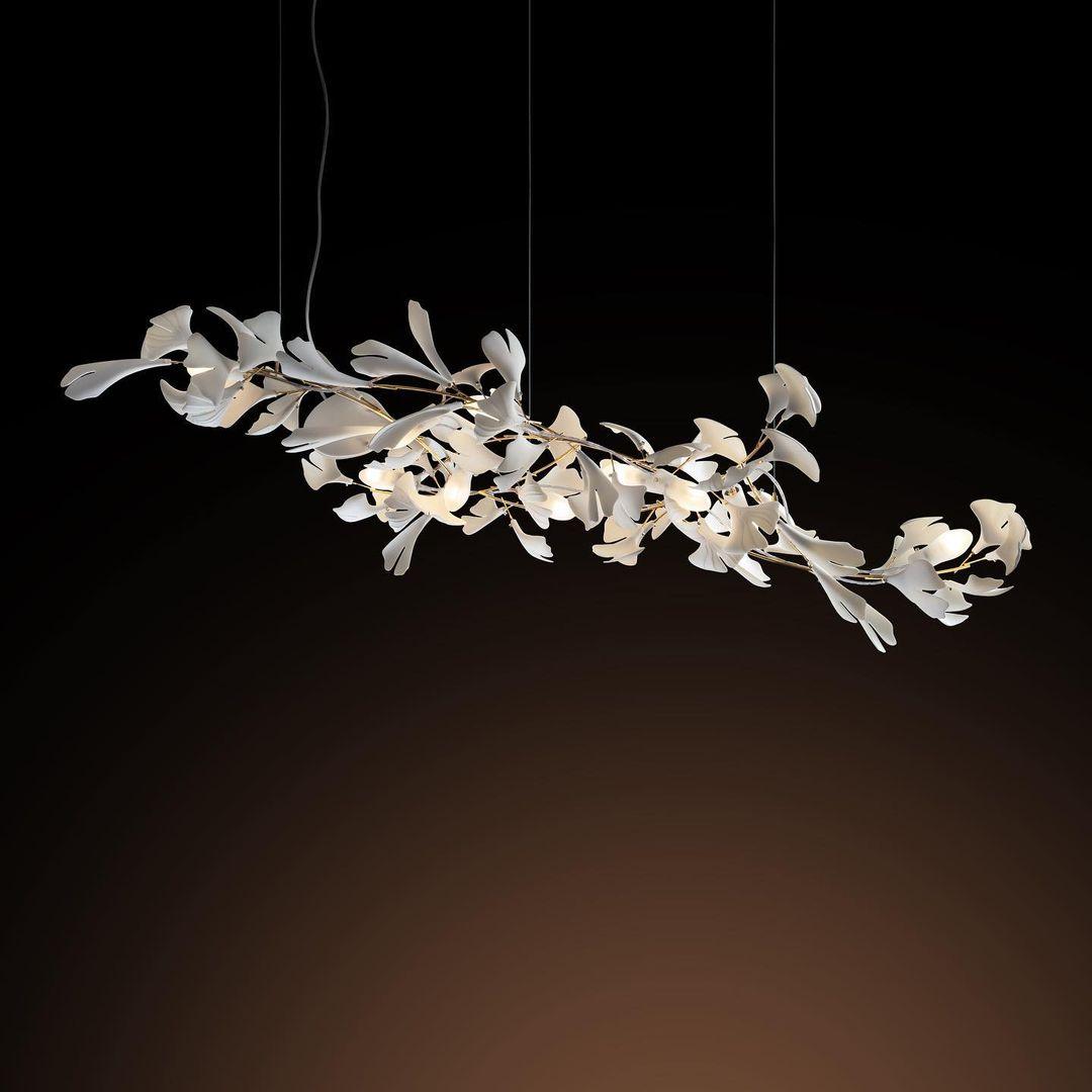 Ayla Kroonluchter Gingko Blad Keramiek Goudlichaam+Witbladeren met bloemblaadjes