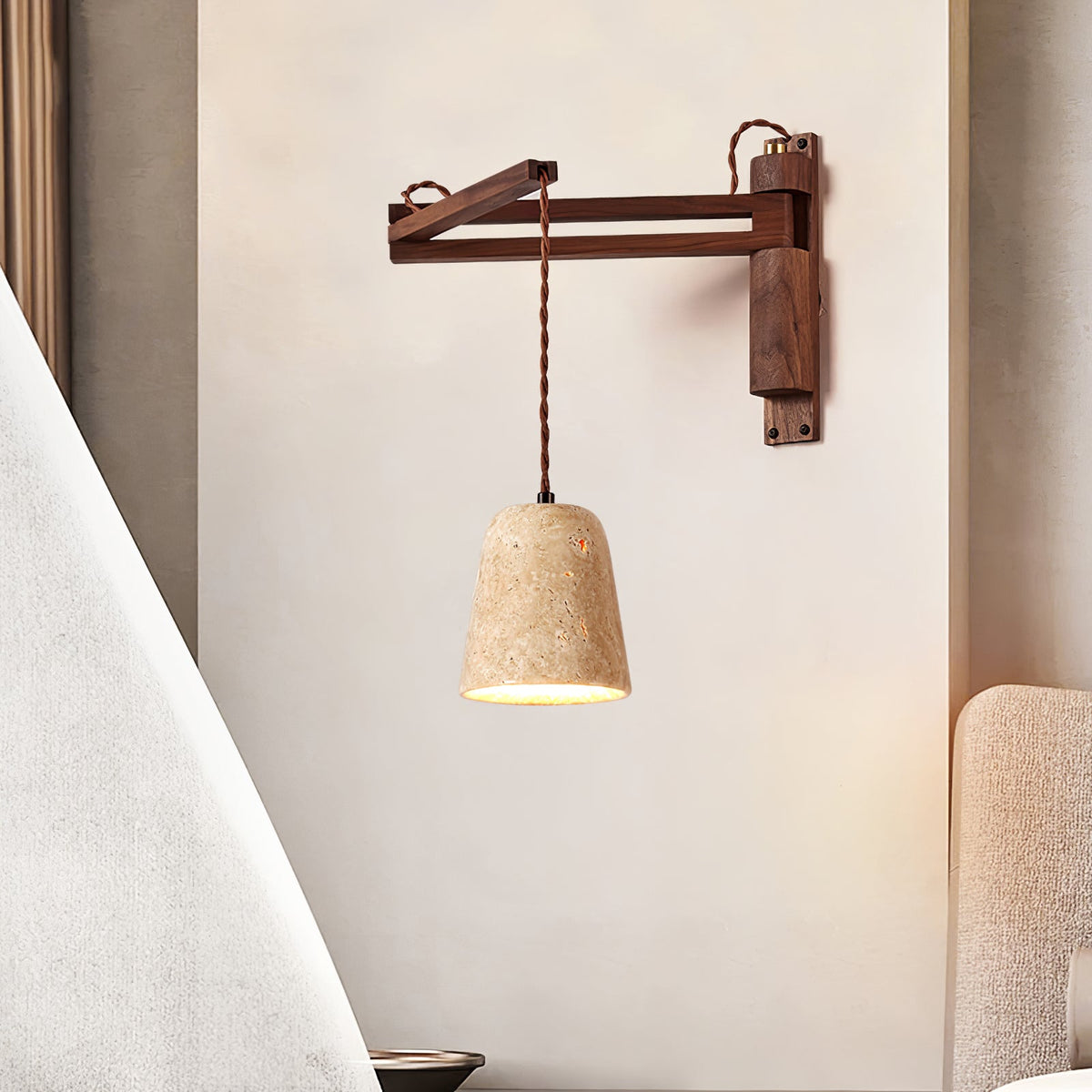 Noreenne travertin Swing Arm wandlamp met stekker