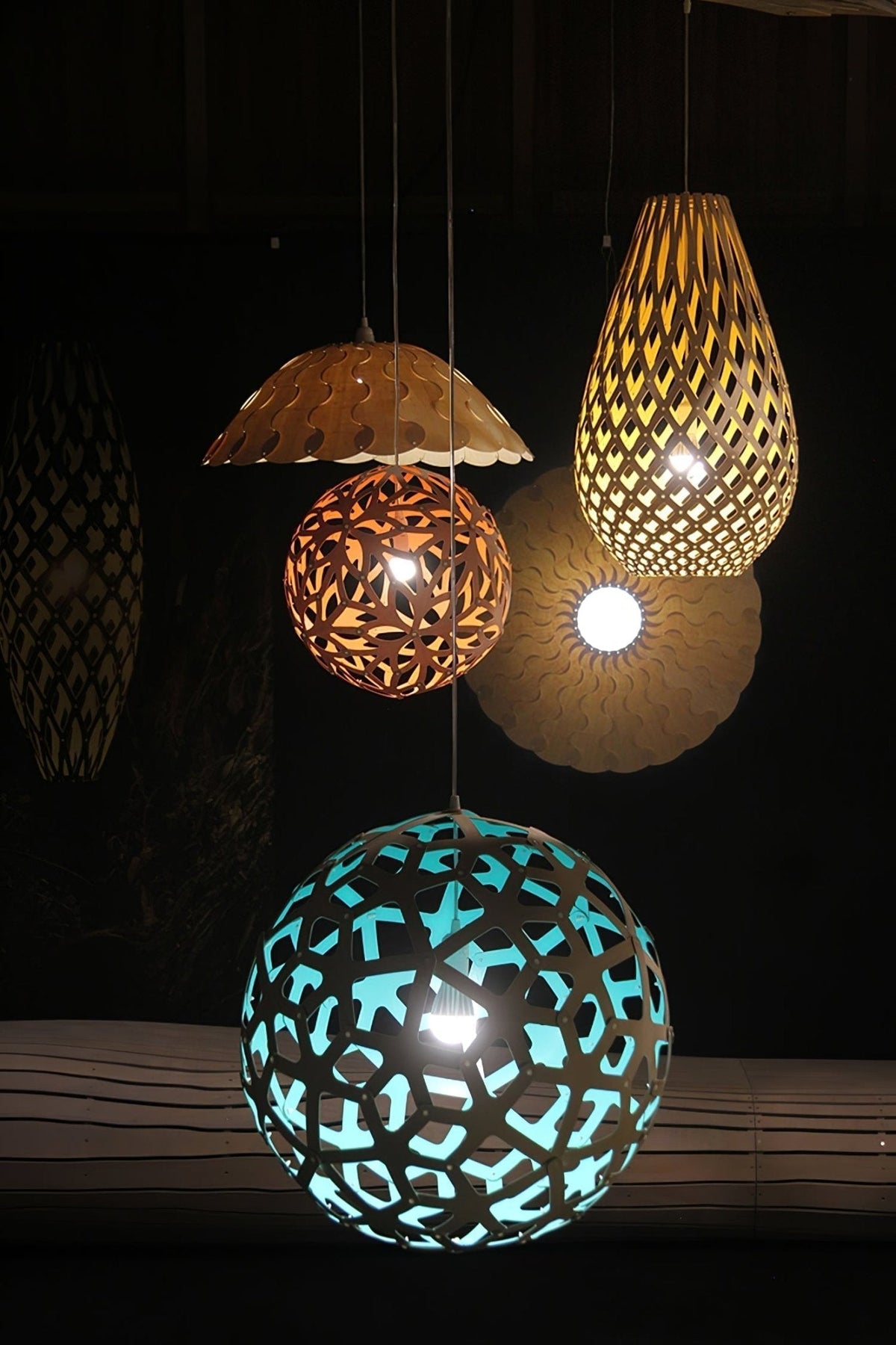 Rininia hanglamp geometrisch geweven hout