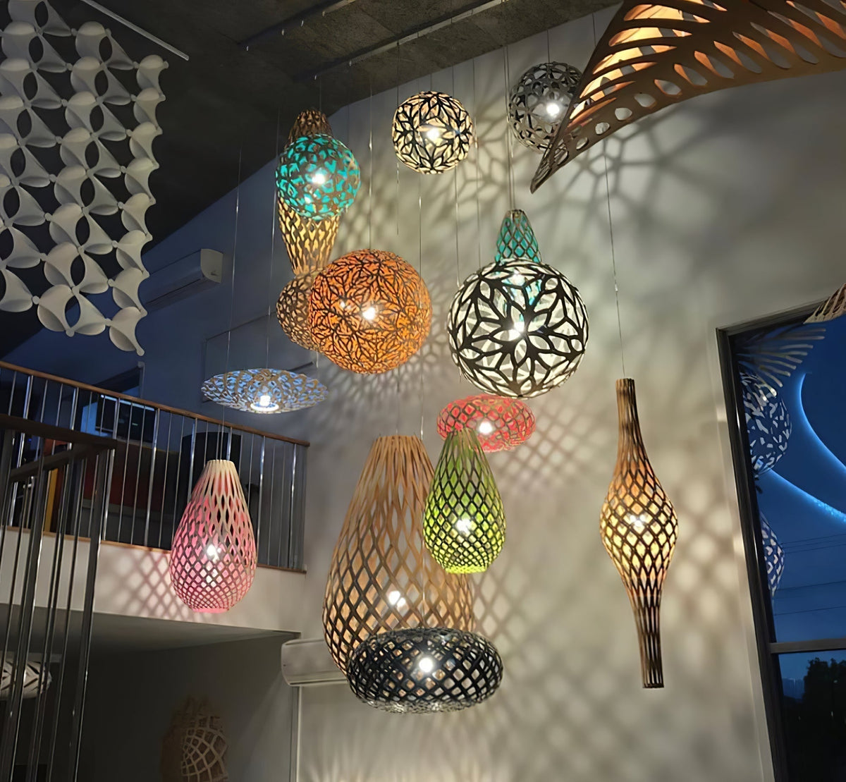 Rininia hanglamp geometrisch geweven hout