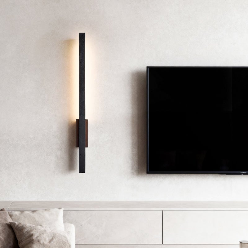 Juna Slim Zwart travertin Lineaire wandlamp