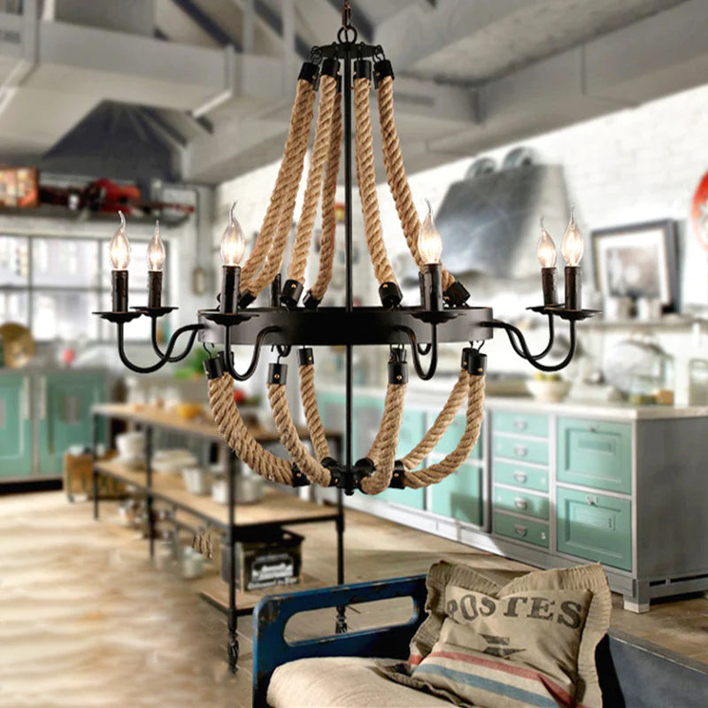 Epoch Industriële LED Hanglampen Metaal/Touw Zwart Woonkamer/Bar