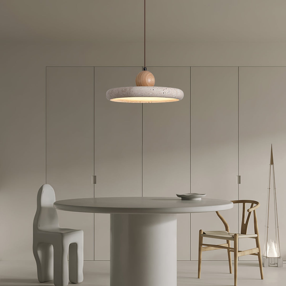 Opalyn minimalistische hanglamp van geel travertin en hout