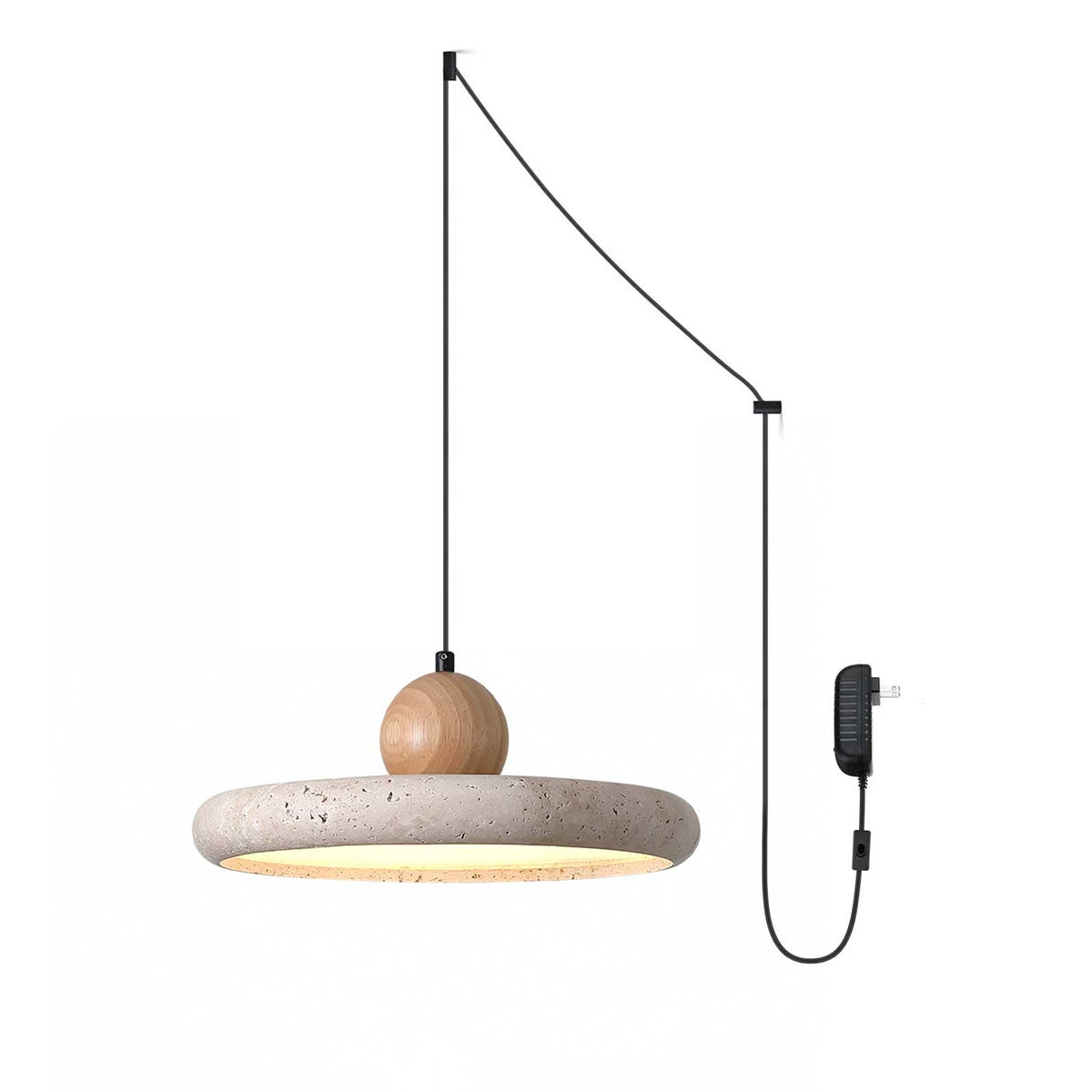 Opalyn minimalistische hanglamp van geel travertin en hout
