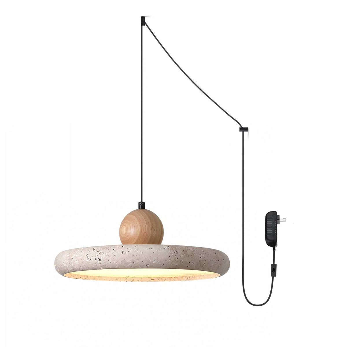 Opalyn minimalistische hanglamp van geel travertin en hout