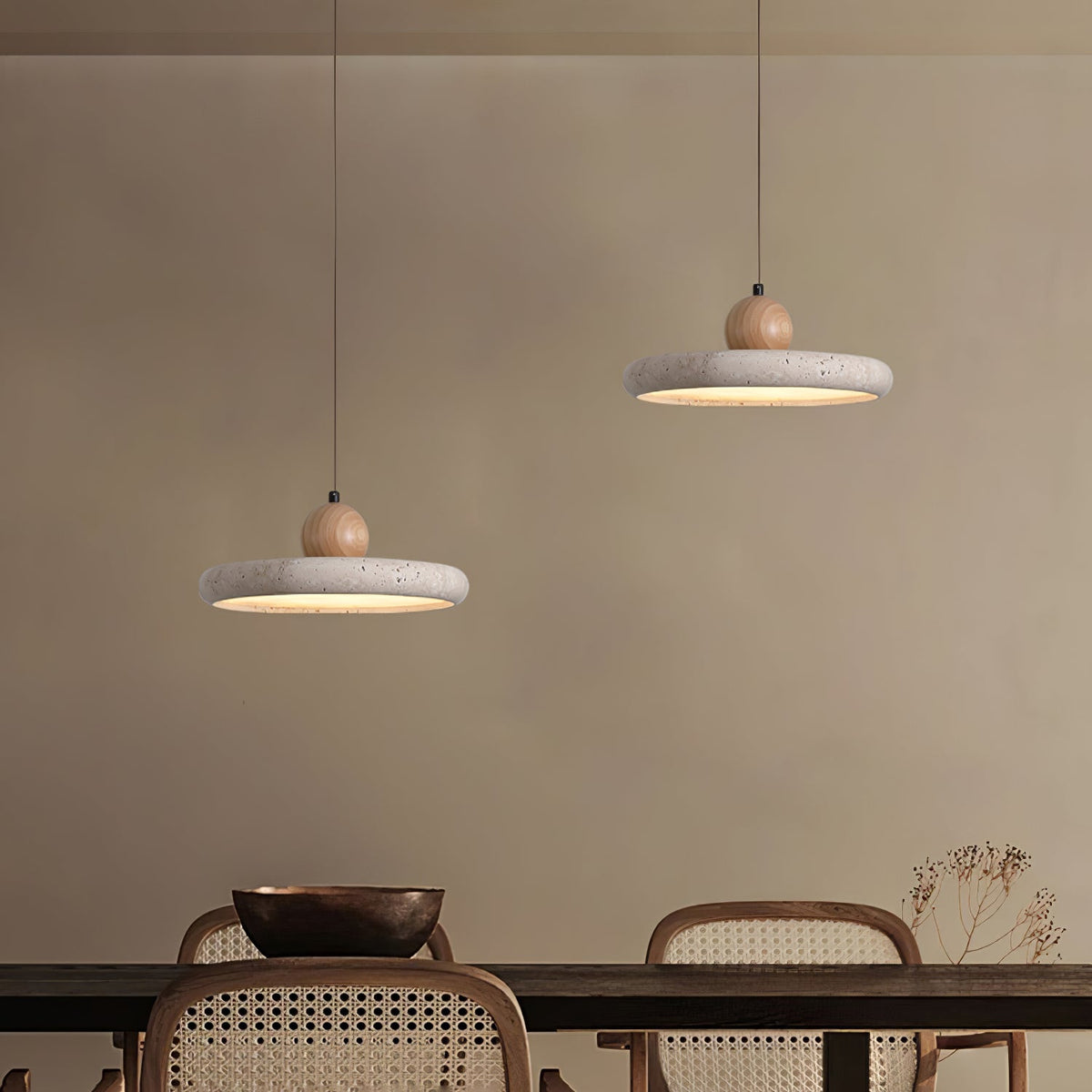 Opalyn minimalistische hanglamp van geel travertin en hout