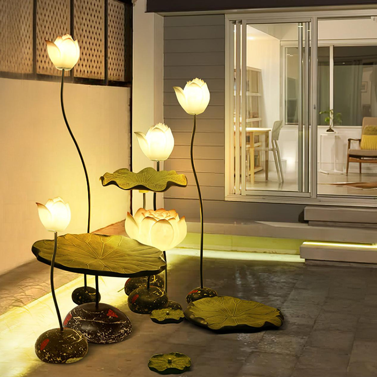Arixen elegante vloerlamp met lotusbloemmotief