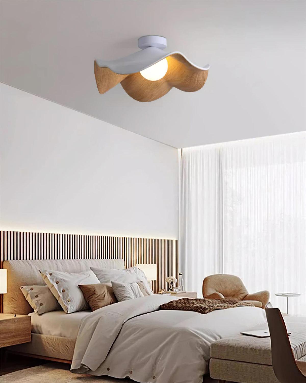 Belenor plafondlamp Lotus Leaf met witte afwerking en hout