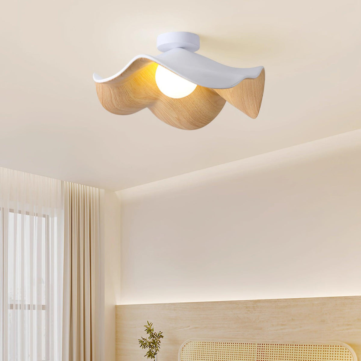 Belenor plafondlamp Lotus Leaf met witte afwerking en hout