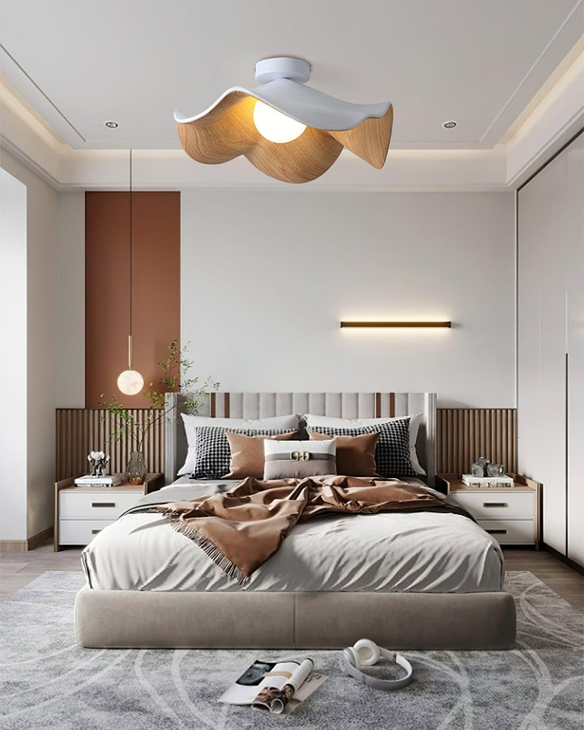 Belenor plafondlamp Lotus Leaf met witte afwerking en hout