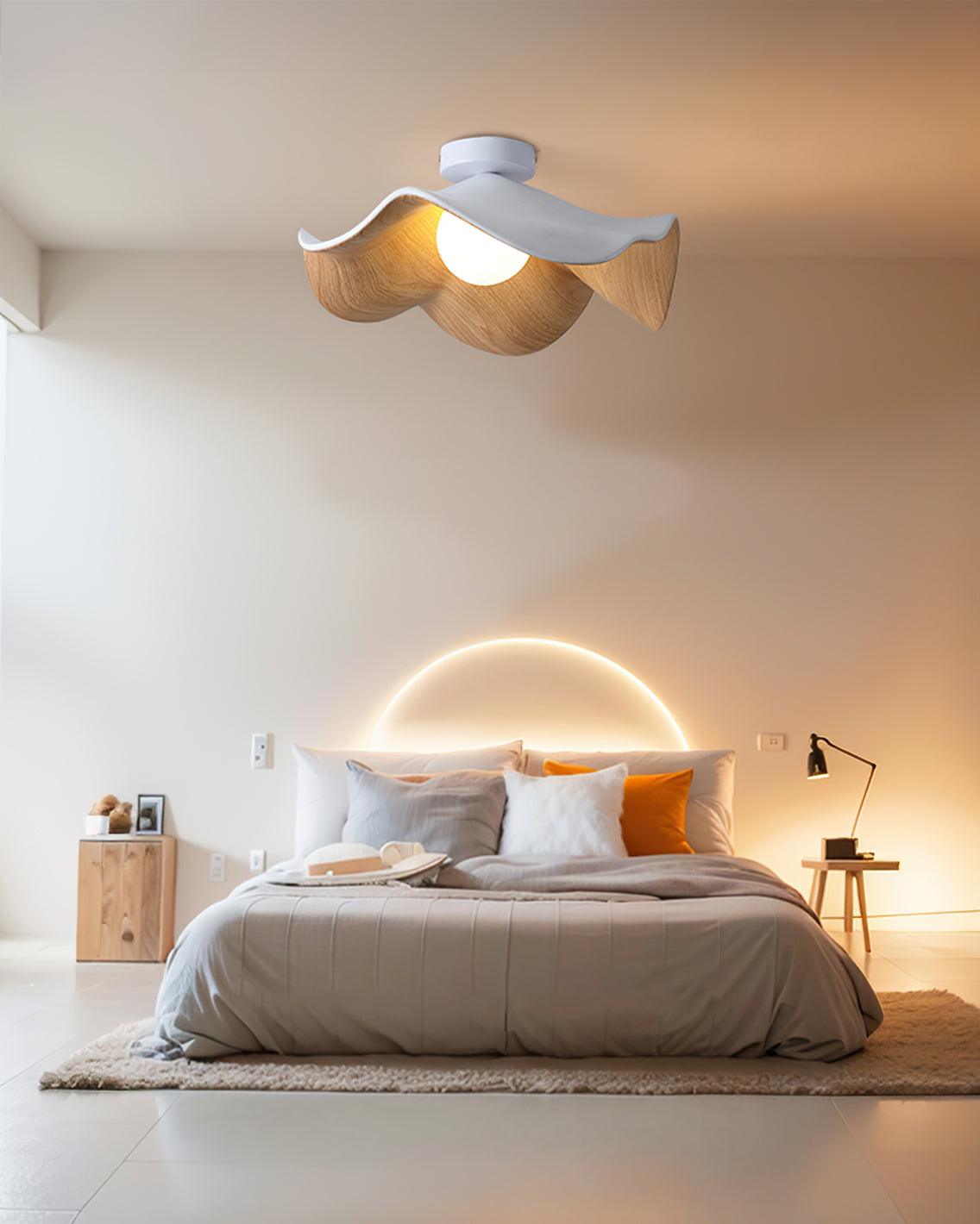 Belenor plafondlamp Lotus Leaf met witte afwerking en hout