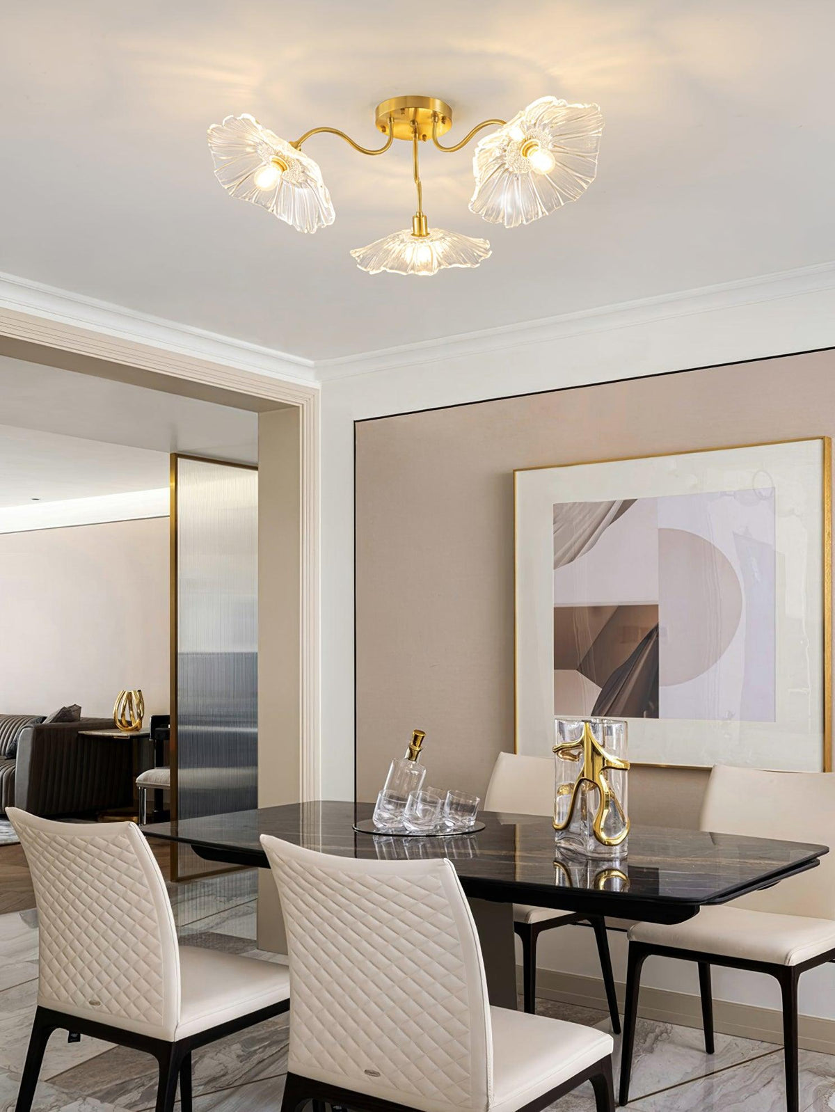 Lioruina messing plafondlamp van glas met bladglas en goudkleurige afwerking