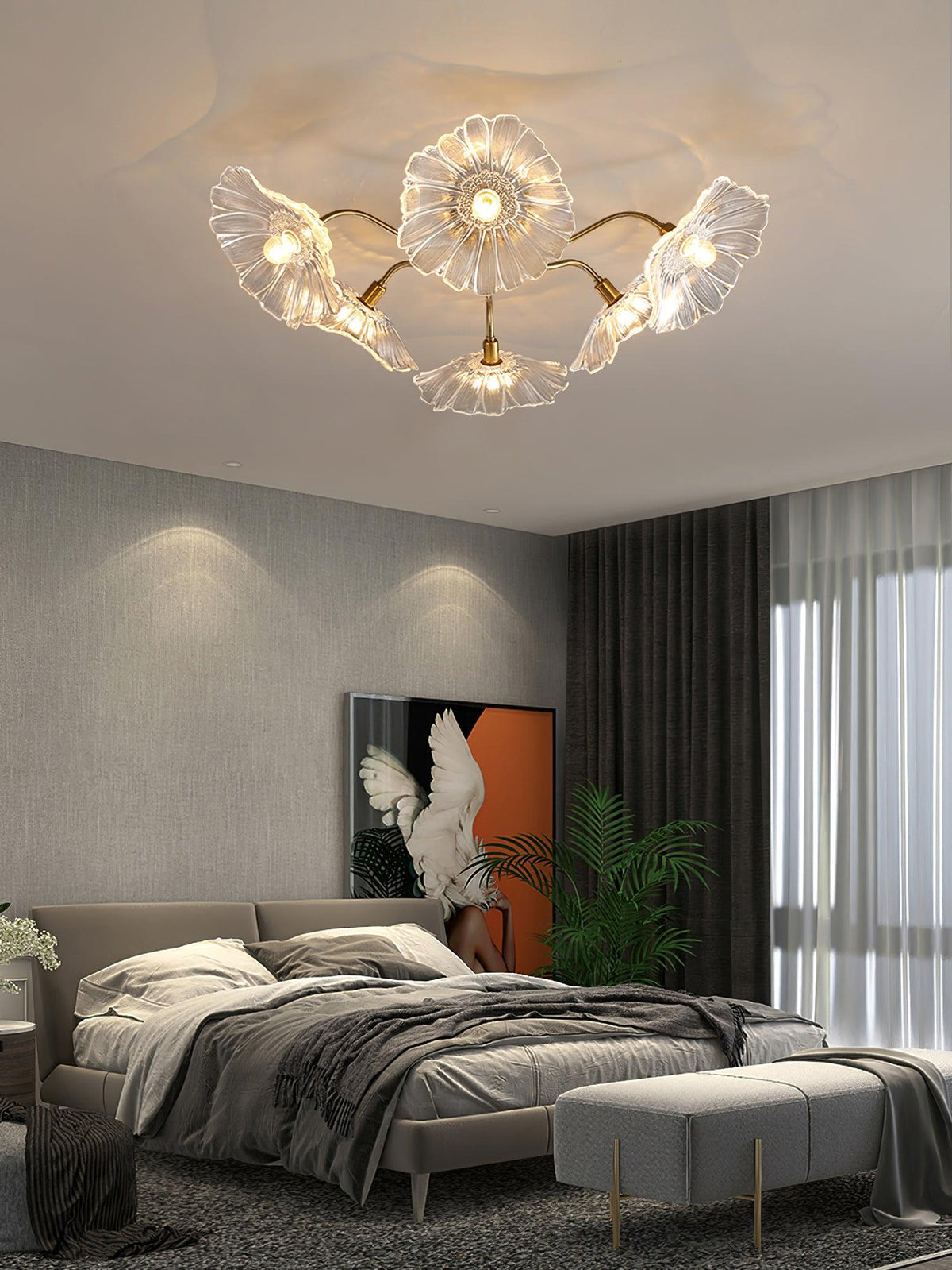 Lioruina messing plafondlamp van glas met bladglas en goudkleurige afwerking