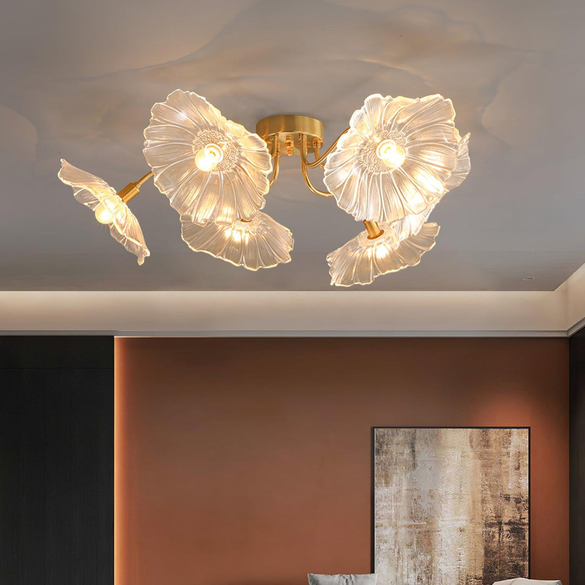 Lioruina messing plafondlamp van glas met bladglas en goudkleurige afwerking