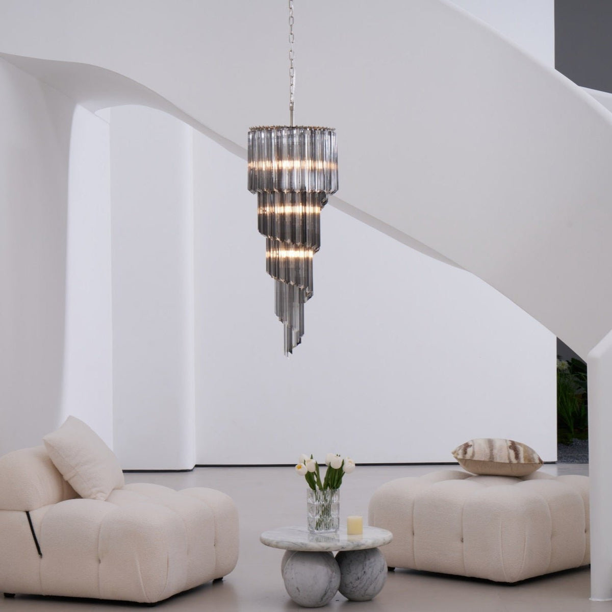 Velarella kroonluchter rookglas spiraal