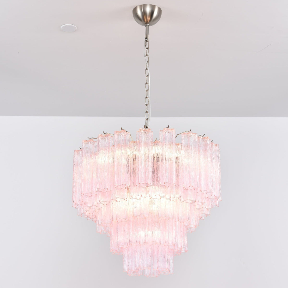 Celoora kroonluchter met roze glas, meervoudig ontwerp, romantische uitstraling