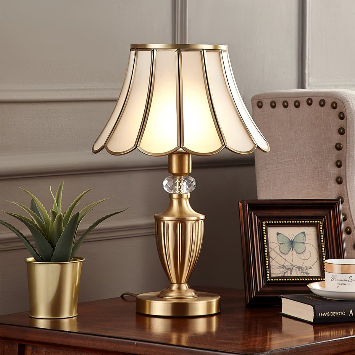 Valencia messing en glas vintage tafellamp