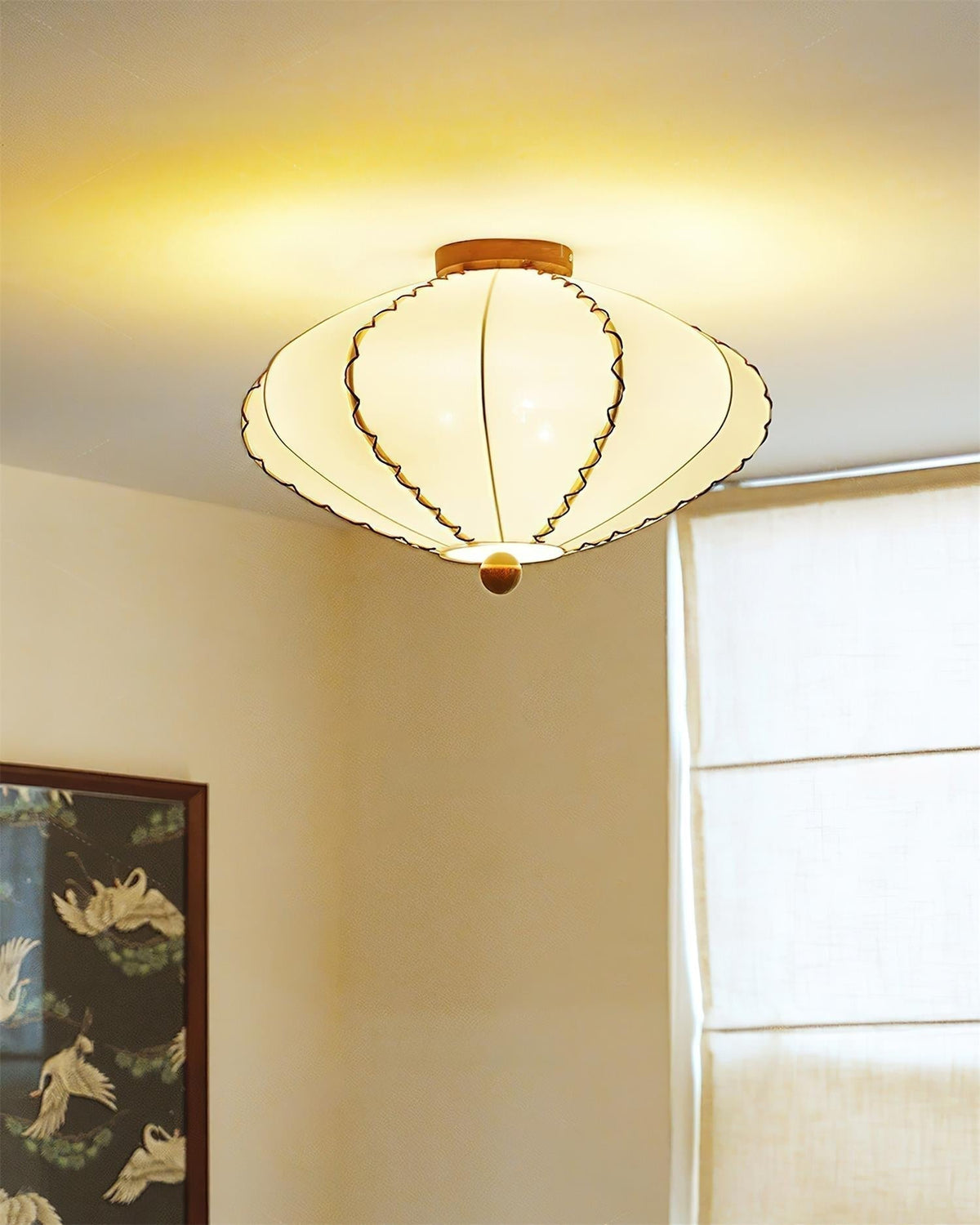 Colette plafondlamp van walnoothout en beige stof