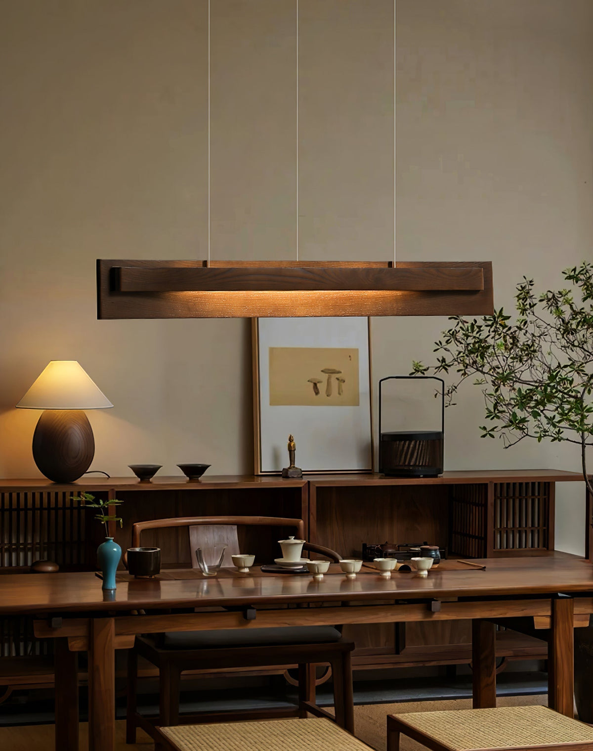 Zaraeyra Minimalistische hanglamp van walnoothout