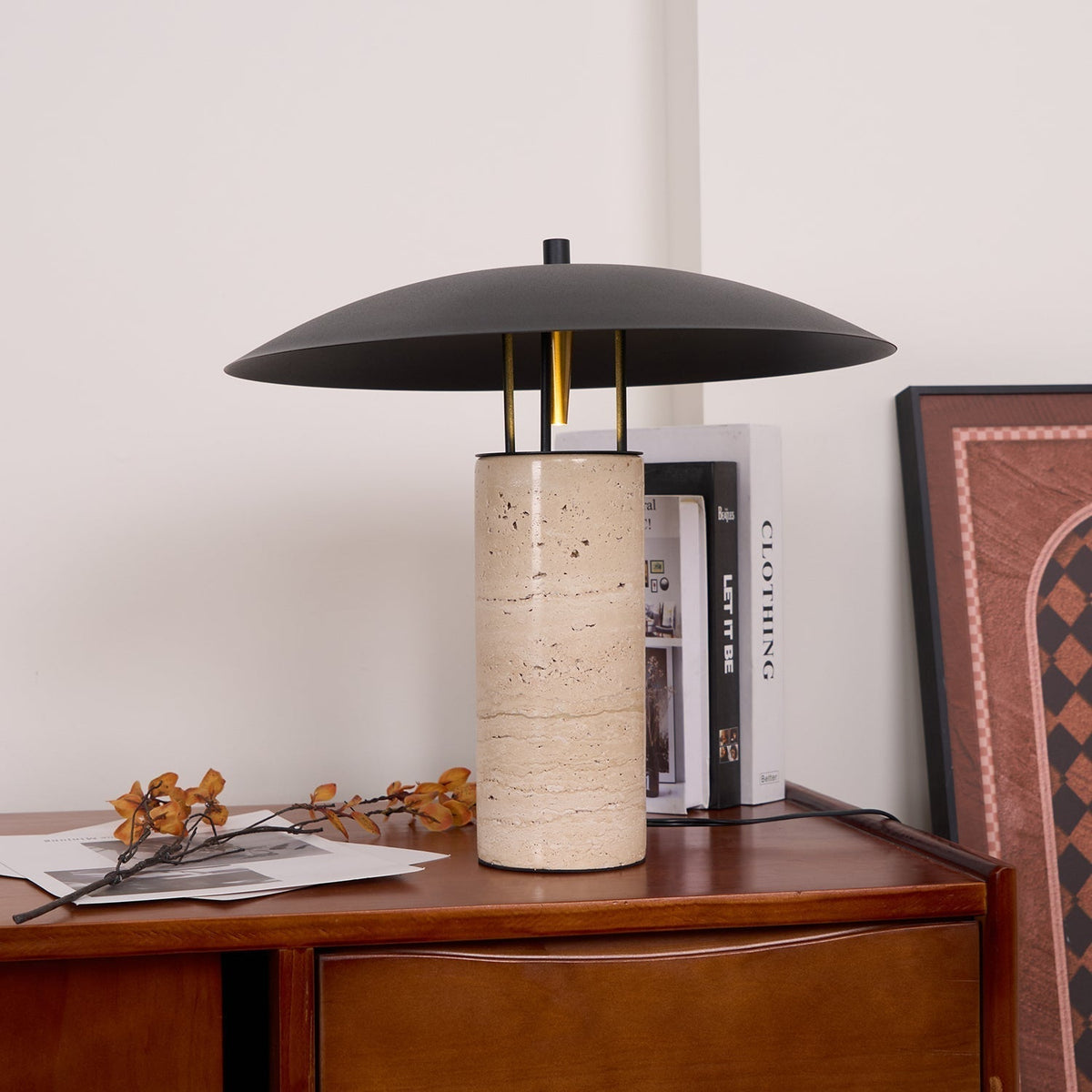 Eara Disc-Pillar travertin tafellamp