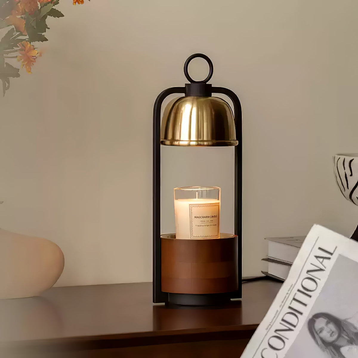 Rosa Moderne tafellamp van walnoothout en goud