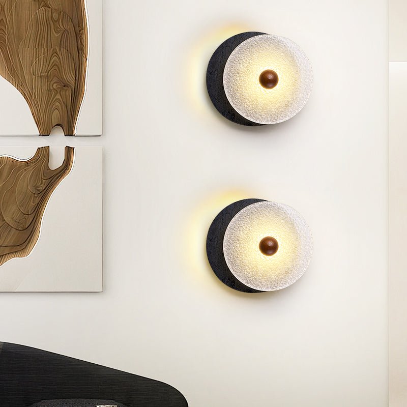 Valalaine Getextureerd Zwart Travertin Glas schijf Wandlamp