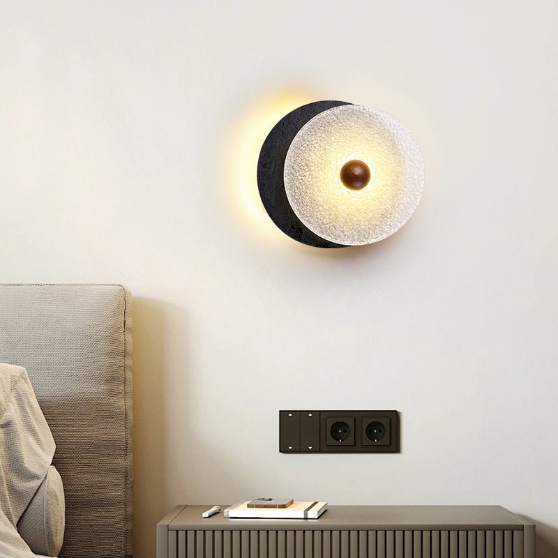 Valalaine Getextureerd Zwart Travertin Glas schijf Wandlamp