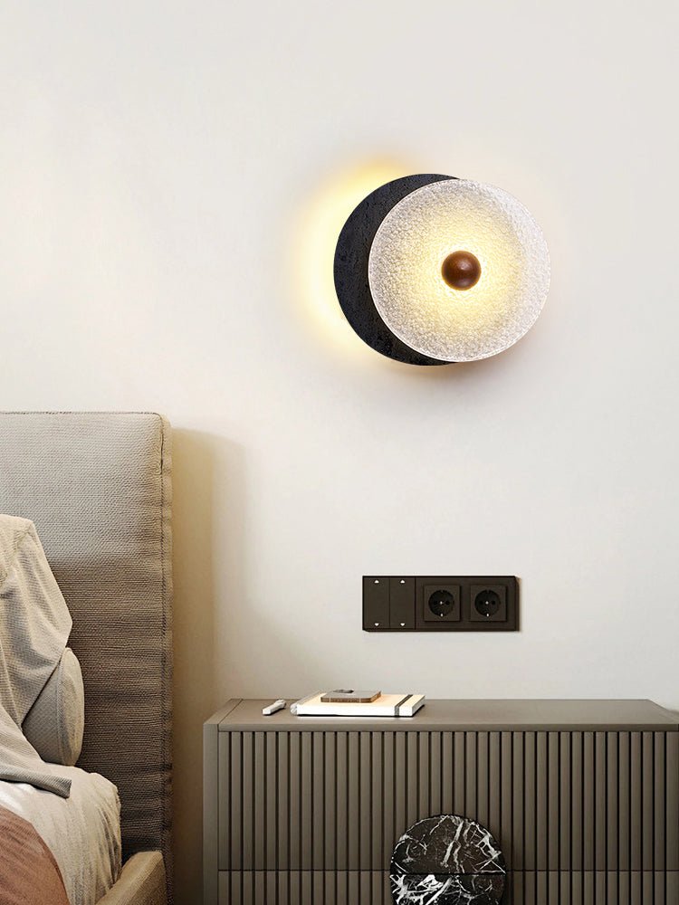 Valalaine Getextureerd Zwart Travertin Glas schijf Wandlamp